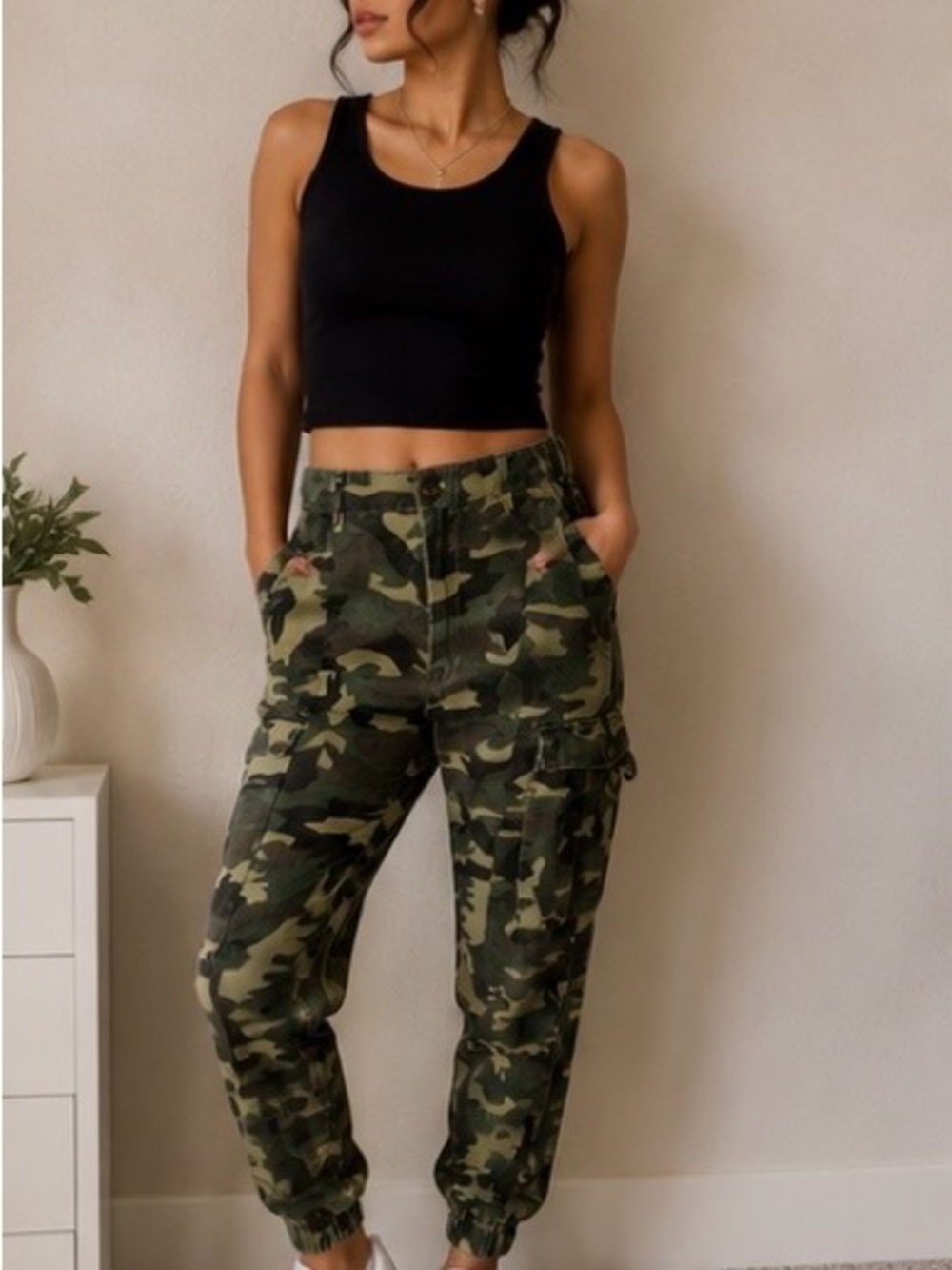 Fashion Nova Women's Olive Camo Cargo Joggers